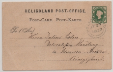 Helgoland, 1877, 3 F. / 5 Pfg.- GS- Karte, Mi.- Nr.: P 1, als Fernpostkarte von Helgoland nach Königs ..., Meckl. Schwerin