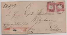 Brustschilder, 1872, Mi.- Nr.: 4 (2x), als MeF auf Paketbegleitbrief von Nesse nach Norden