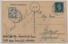 Weimar, 1925, Halbamtliche Flugpost, Mi.- Nr.: 15 in MiF auf Postkarte (mit O.U. Ernst Udet!), von Regensburg nach Stuttgart RR!