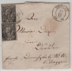 Sachsen, 1863 (?), 1/2 Ngr. (2x Mi.- Nr.: 8), als MeF auf Fernbrief von Zwickau nach Dresden (?)