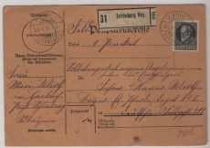 Bayern, 1918, Mi.- Nr.: 98 II A als EF auf Paketkarte für 1 Paket von Schönberg an Feldpostadresse