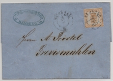 Meckl.- Schwerin, ca. 1856, Mi.- Nr.: 2 als EF auf Fernbrief von Hamburg nach Grevesmühlen, gepr. BPP! Kleine und nette Rarität!