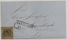 Baden, 1852, Mi.- Nr.: 2 a, als EF auf Fernbrief von Carlsruhe nach Steinbach