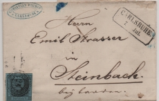 Baden, 1860, Mi.- Nr.: 8, als EF auf Fernbrief von Carlsruhe nach Steinbach bei ...