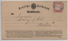 DR, Brustschilder, 1872, Mi.- Nr.: 8 als EF auf Fernpostkarte von Mannheim nach Berlin, seltene Frankatur!