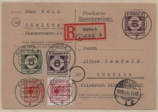 Lokalausgaben, D.- OST, 1946, Görlitz, GS P 898 +Mi.- Nrn.: 1- 3 + 12 als Zusatz auf E.- Ortskarte innerhalb von Görlitz