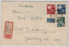 FRZ / Baden, 1949, Mi.- Nr.: 56 + 57, u.a., in MiF auf R.- Fernbrief von Freiburg nach Schleswig, selten!