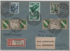 FRZ / Württemberg, 1948, Mi.- Nr.: 12, u.a. in MiF auf Auslands- Einschreiben von Friedrichshafen nach Österreich (und zurück!), selten!