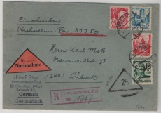 FRZ / Württemberg, 1947, Mi.- Nr.: 11, u.a. in MiF auf NN- Einschreiben- Fernbrief Oberstdorf nach Lübeck, selten!