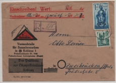 FRZ / Rheinland- Pfalz, 1948, Mi.- Nr.: 28, u.a.,  in MiF auf NN- Einschreiben- Fernbrief von Koblenz nach Zweibrücken, selten!