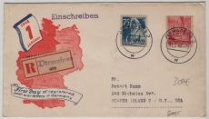 FRZ / Rheinland- Pfalz, 1948, Mi.- Nrn.: 10 + 13 in MiF auf Einschreiben- Auslandsbrief von Pirmasens nach Staten Island (USA)