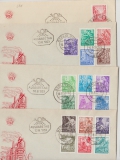 Nrn.: 362- 379, kpl. Satz zusammen auf 4 amtlichen FDC