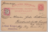 Süd- Afrika, 1903, 1 Penny Bild- GS mit 1d Zusatzfrankatur als Auslandskarte von Johannesburg nach Friedrichshütte (D)