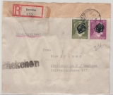 DR, 1943, Mi.- Nr.: 794 + 95, als MiF auf Einschreiben- Päckchen- Adressaufkleber von Dornbirn nach Oberlungwitz