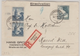 DR, 1939, 676 + 682 (2x vom SR) als MiF auf Einschreiben- Fernbrief von Hannover nach Kassel