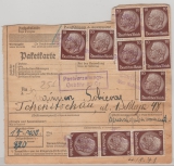 DR, 1941, Mi.- Nr.: 518 (32x!) vs. + rs. als MiF auf Paketkarte für 1 Paket von ... nach Tschenstochau (GG) mit Verzollungsbebühr (!?)