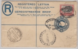 Süd- Afrika, 1927, 4 d.- R.- Brief- GS- Umschlag + 3 D Zusatz. als Auslands- Einschreiben von Bloemfontein nach Berlin