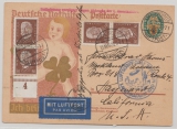 DR, Weimar, 1929, 8 Pfg. Nothilfe- GS + 4x Mi.- Nr.: 420 alz Zusatzfr. als Lupo- Zeppelinkarte von Bergen nach den USA