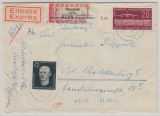 DDR, 1958, Mi.- Nr.: Bl. 15 (rs.) u.a. (vs.) in MiF auf Eilboten- Einschreiben- Fernbrief von Neustadt nach Berlin (W)