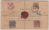 Ceylon, 1932 (?), 1 r, 76 Ct. MiF auf Auslands- Einschreiben- Wertbrief von Colombo nach Indien, via Rangoon / Burma