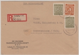 SBZ, West- Sachsen, 1946, Mi.- Nrn.: 135 (2x) + Kontrollratmarke in MiF auf R.- Fernbrief von Leipzig nach Ichtershausen