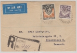 Northern Rhodesia, 1949, 1 Sh. + 4d. MiF auf Auslandseinschreiben von Kitwe nach Kopenhagen (DK)