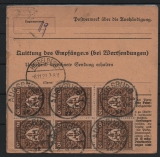 DR / Infla, 1922, Mi.- Nr.: 203 (8x! vs + rs.), in MeF auf Paketkartenstammteil von Berlin nach Heidelberg