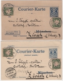 Stadtpost / Bayern, 1898, 2 versch. Stadtpost- GS (München, 1x Antwort) + Bayr. Zusatz als Formblatt nach Zürich gelaufen