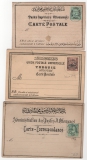 Osmanisches Reich / Türkei, ca. 1918, 3 div. GS / Vorbeitete Postkarten, je mit Lokalaufdrucken, je ungebraucht