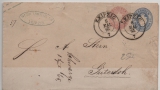 Sachsen, 1865, 2 Ngr.- GS- Umschlag (Mi.- Nr.: U17) + 1 Ngr. als Zusatz, als Fernbrief von Leipzig nach Gütersloh