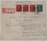 Bayern, 1920, Mi.- Nr.: 171 A (2x), 172 A + 173 A  als MiF auf Einschreiben- Fernbrief von München nach Zwickau