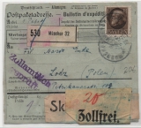 Bayern, 1917, Mi.- Nr.: 104 II A als EF auf Auslands- Paketkarten Stammteil für 1 Paket von München nach Lodz (Pl)