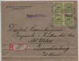 DR, Infla, 1923,  Mi.- Nr.: 328 A (4x) als MeF auf Einschreiben- Fernbrief von Harburg nach Brandenburg, geprüft Infla!