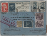 Brasilien, 1941, 3.500 Reis + 25 $ (teils aus Block!) MiF auf Luftpost- Einschreiben- Auslandsbrief Rio de Janeiro nach Berlin