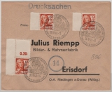 FRZ / Württemberg, 1948, Mi.- Nr.: 14 (3x, 1x mit Leerfeld!) in MeF auf Drucksachen- Fernbrief von Tettnang nach Erisdorf, sehr selten!