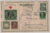 Bayern, 1915, 5 Pfg.- Privat- GS- Karte + 5 Pfg. (u.a.) als Zusatz, als Auslandspostkarte, von Aschaffenburg nach Grevenmacher (Lu.)