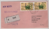 Bhutan, 1991, 2x 10 Nu + 1x 50 CH (rs.) als MiF auf Auslands- Einschreiben von Thimphu nach Lübben (D) Dekorativ!